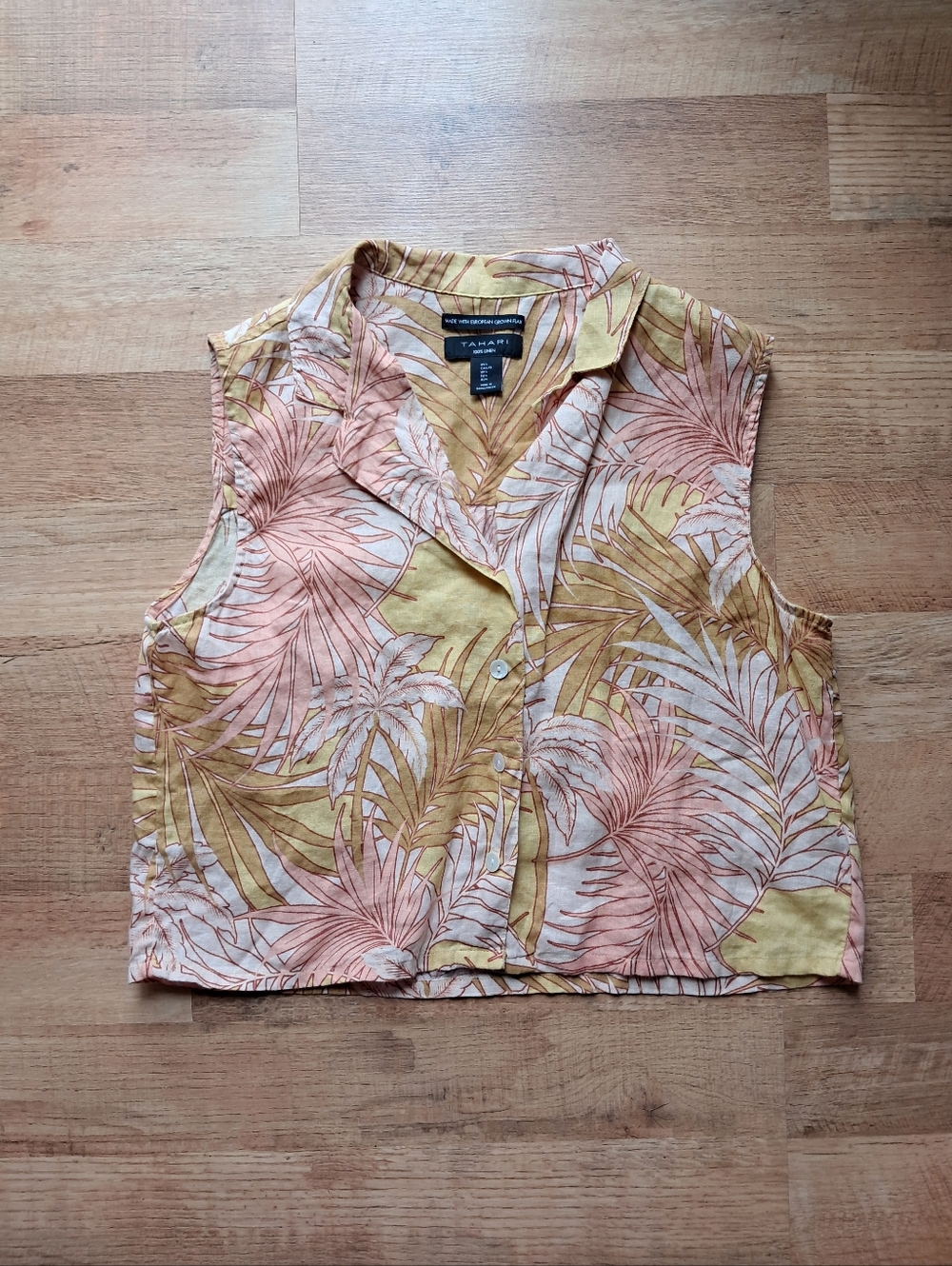 Tahari Tropical Print Sleeveless Button-Front Top in Pink & Yellow